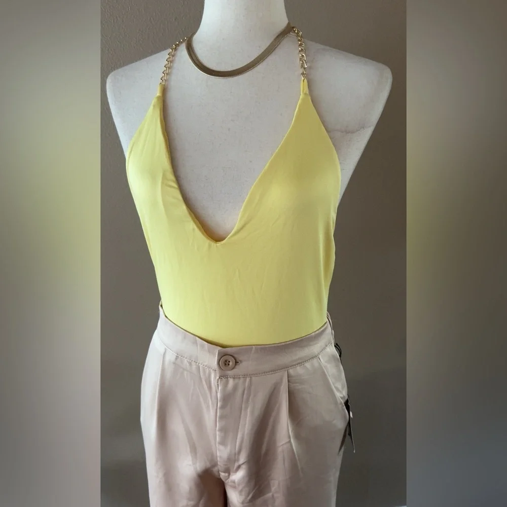 Elegant Yellow Plunge Bodysuit - Picture 8 of 8